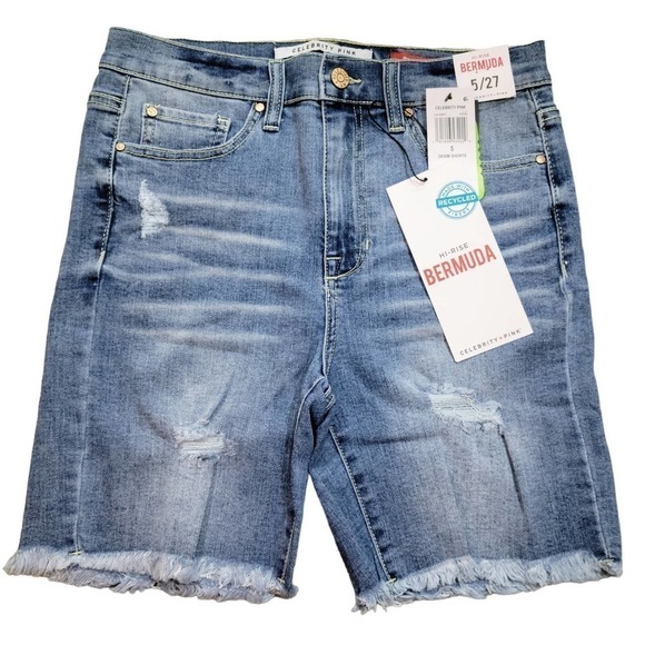 Celebrity Pink High Rise Distressed Bermuda Denim Shorts 5/27 - Picture 1 of 8